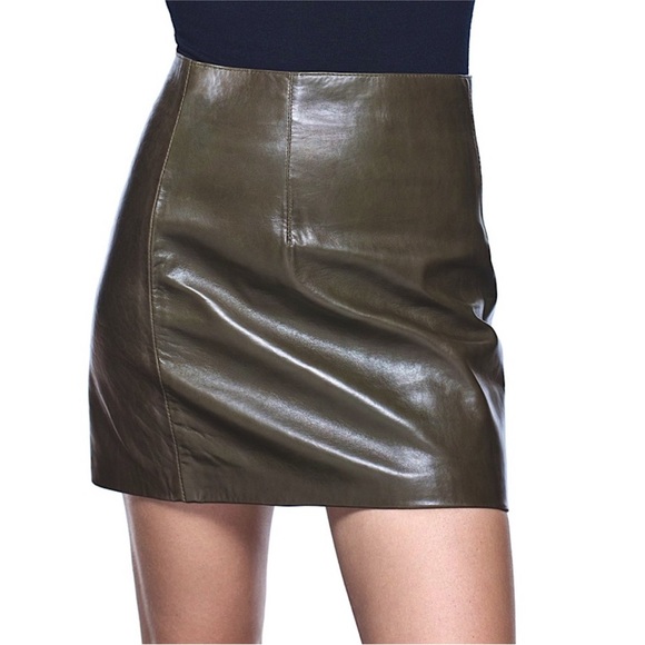 Zara | Genuine Leather Green Skirt - Picture 2 of 10
